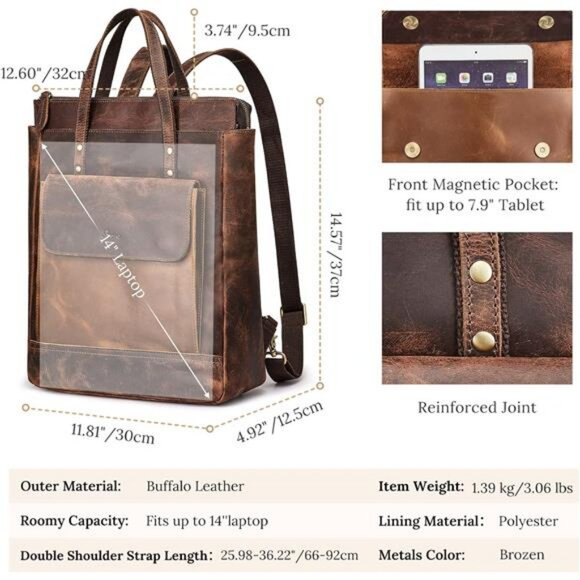 S-ZONE Genuine Leather Backpack Purse for Women Men Vintage Rucksack Handbag